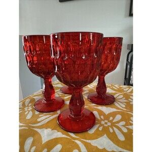 Set Of 4 Vintage Fenton Ruby Red Wine Goblet  Thumbprint Water Glass  6.5"